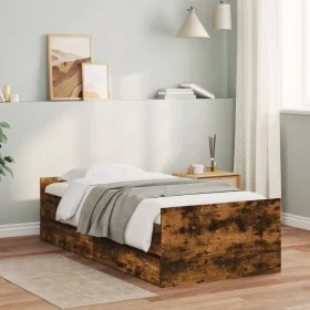 Smoked oak bed frame with drawers 90x200 cm by , Beds and slatted bases - Ref: Foro24-3207375, Price: 161,74 €, Discount: %