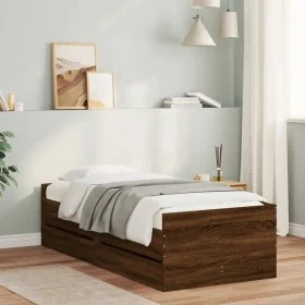 Brown oak bed frame with drawers 90x200 cm by , Beds and slatted bases - Ref: Foro24-3207349, Price: 191,31 €, Discount: %