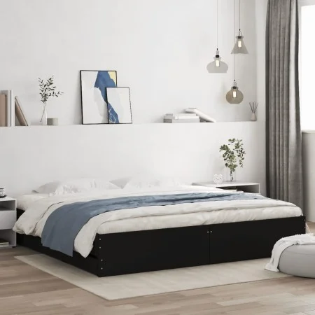Black engineered wood bed frame with drawers 180x200 cm by , Beds and slatted bases - Ref: Foro24-3207253, Price: 209,77 €, D...