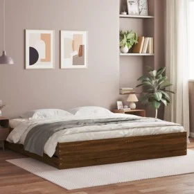 Oak brown engineered wood bed with drawers 180x200 cm by , Beds and slatted bases - Ref: Foro24-3207258, Price: 193,24 €, Dis...