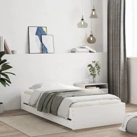 White engineered wood bed with drawers 100x200 cm by , Beds and slatted bases - Ref: Foro24-3207287, Price: 135,22 €, Discoun...