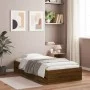 Oak brown engineered wood bed with drawers 100x200 cm by , Beds and slatted bases - Ref: Foro24-3207293, Price: 136,29 €, Dis...