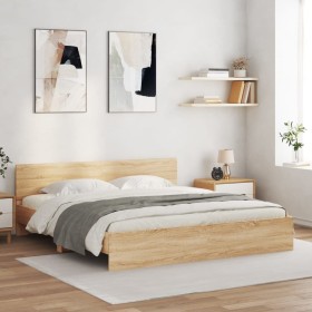 Sonoma oak bed frame with headboard 160x200 cm by , Beds and slatted bases - Ref: Foro24-3207471, Price: 177,60 €, Discount: %
