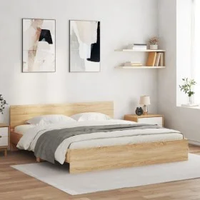 Sonoma oak bed frame with headboard 160x200 cm by , Beds and slatted bases - Ref: Foro24-3207471, Price: 174,52 €, Discount: %