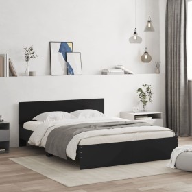 Estructura de cama con cabecero negra 140x200 cm