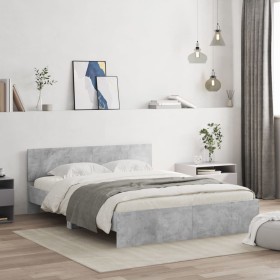 Estructura de cama con cabecero gris hormigón 140x200 cm