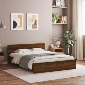 Bed frame with oak brown headboard 140x190 cm by , Beds and slatted bases - Ref: Foro24-3207503, Price: 179,25 €, Discount: %