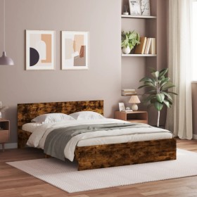 Bed frame with smoked oak headboard 140x190 cm by , Beds and slatted bases - Ref: Foro24-3207501, Price: 155,04 €, Discount: %