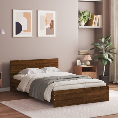 Bed frame with oak brown headboard 120x190 cm by , Beds and slatted bases - Ref: Foro24-3207517, Price: 169,22 €, Discount: %