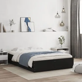Black engineered wood bed with drawers 120x190 cm by , Beds and slatted bases - Ref: Foro24-3207316, Price: 198,96 €, Discoun...