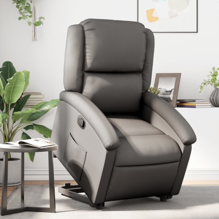 Sillón reclinable elevable cuero auténtico gris de , Sillones - Ref: Foro24-3204265, Precio: 371,19 €, Descuento: %