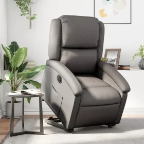Sillón reclinable eléctrico elevable cuero auténtico gris de , Sillones - Ref: Foro24-3204273, Precio: 432,61 €, Descuento: %