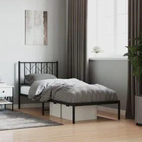 Bed frame with black metal headboard 80x200 cm by , Beds and slatted bases - Ref: Foro24-374428, Price: 64,71 €, Discount: %