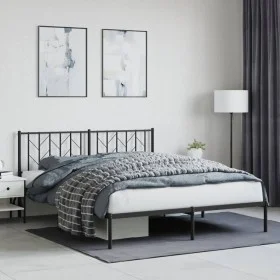 Bed frame with black metal headboard 160x200 cm by , Beds and slatted bases - Ref: Foro24-374440, Price: 129,24 €, Discount: %