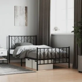 Bed frame with headboard and black metal footboard 100x190cm by , Beds and slatted bases - Ref: Foro24-374449, Price: 75,48 €...