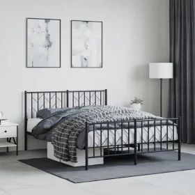 Black metal headboard and footboard bed frame 135x190cm by , Beds and slatted bases - Ref: Foro24-374454, Price: 96,12 €, Dis...