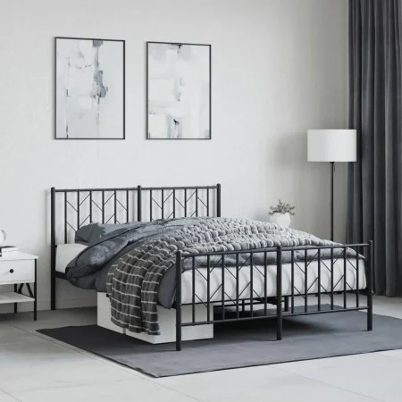 Black metal headboard and footboard bed frame 135x190cm by , Beds and slatted bases - Ref: Foro24-374454, Price: 97,41 €, Dis...