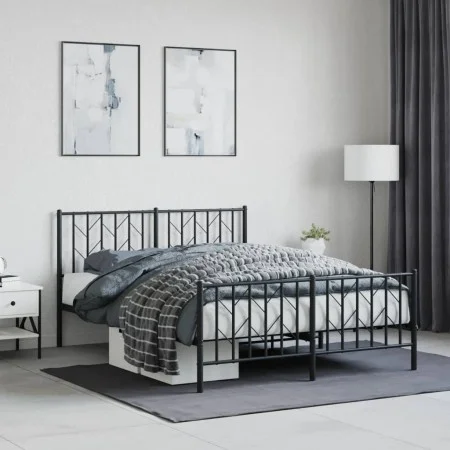 Black metal headboard and footboard bed frame 140x200cm by , Beds and slatted bases - Ref: Foro24-374456, Price: 122,14 €, Di...