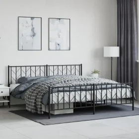 Black metal headboard and footboard bed frame 193x203cm by , Beds and slatted bases - Ref: Foro24-374461, Price: 128,87 €, Di...