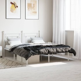 Metal bed frame with white headboard 150x200 cm by , Beds and slatted bases - Ref: Foro24-374390, Price: 105,42 €, Discount: %