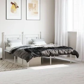 Metal bed frame with white headboard 150x200 cm by , Beds and slatted bases - Ref: Foro24-374390, Price: 103,89 €, Discount: %