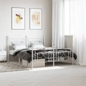 Metal bed frame with headboard and white footboard 160x200 cm by , Beds and slatted bases - Ref: Foro24-374409, Price: 122,13...