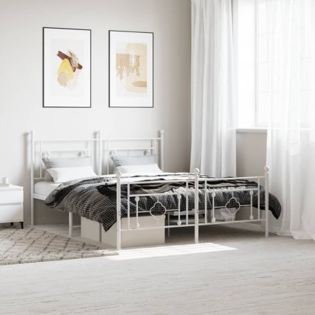 Bettgestell aus Metall mit Kopfteil und weißem Fußteil 160x200 cm von , Betten und Lattenroste - Ref: Foro24-374409, Preis: 1...