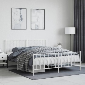 Estructura cama metal con cabecero y estribo blanco 160x200 cm de , Camas y somieres - Ref: Foro24-374507, Precio: 119,89 €, ...