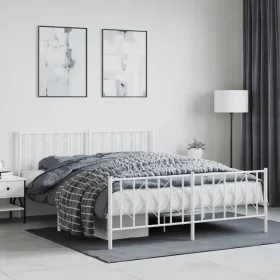 Metal bed frame with headboard and white footboard 160x200 cm by , Beds and slatted bases - Ref: Foro24-374507, Price: 117,68...