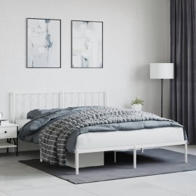 White metal bed frame with headboard 160x200 cm by , Beds and slatted bases - Ref: Foro24-374489, Price: 120,44 €, Discount: %