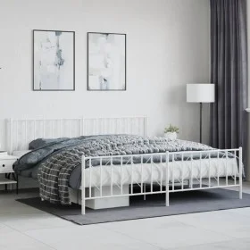 Metal bed frame with headboard and white footboard 200x200 cm by , Beds and slatted bases - Ref: Foro24-374511, Price: 140,00...