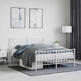 Metal bed frame with headboard and white footboard 140x200 cm by , Beds and slatted bases - Ref: Foro24-374505, Price: 104,46...