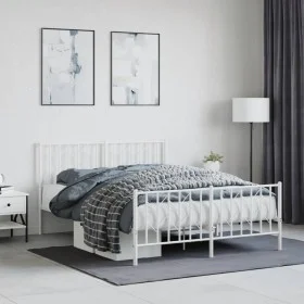 Metal bed frame with headboard and white footboard 140x200 cm by , Beds and slatted bases - Ref: Foro24-374505, Price: 103,07...