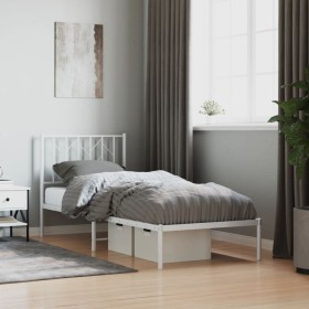 Estructura de cama de metal con cabecero blanco 80x200 cm de , Camas y somieres - Ref: Foro24-374477, Precio: 62,57 €, Descue...