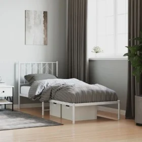 Metal bed frame with white headboard 80x200 cm by , Beds and slatted bases - Ref: Foro24-374477, Price: 61,47 €, Discount: %