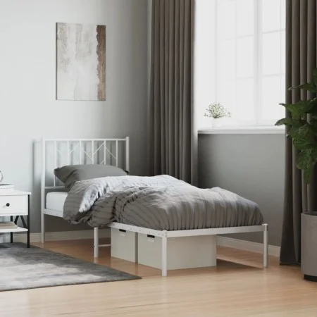 Metal bed frame with white headboard 80x200 cm by , Beds and slatted bases - Ref: Foro24-374477, Price: 61,47 €, Discount: %