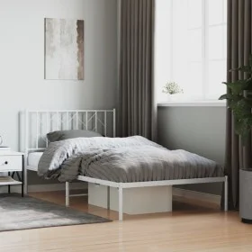 Metal bed frame with white headboard 107x203 cm by , Beds and slatted bases - Ref: Foro24-374482, Price: 67,82 €, Discount: %