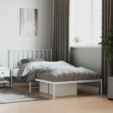 Estructura de cama de metal con cabecero blanco 107x203 cm de , Camas y somieres - Ref: Foro24-374482, Precio: 67,77 €, Descu...