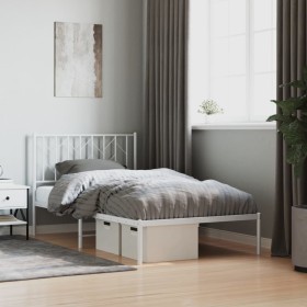Bettgestell aus Metall mit weißem Kopfteil 100x190 cm von , Betten und Lattenroste - Ref: Foro24-374480, Preis: 63,59 €, Raba...
