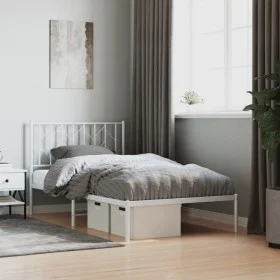 Metal bed frame with white headboard 100x190 cm by , Beds and slatted bases - Ref: Foro24-374480, Price: 62,71 €, Discount: %