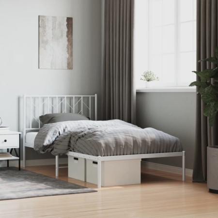 Estructura de cama de metal con cabecero blanco 100x190 cm de , Camas y somieres - Ref: Foro24-374480, Precio: 63,51 €, Descu...