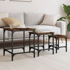 Stapelbare Couchtische, 3-teilig, aus Holzwerkstoff, geräucherte Eiche von , Couchtisch - Ref: Foro24-838935, Preis: 48,18 €,...