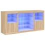 Aparador con luces LED roble Sonoma 142,5x37x67 cm