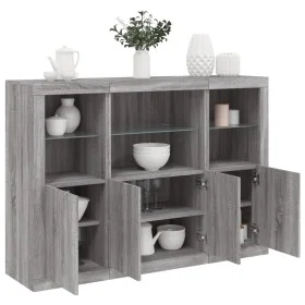 Sideboard with LED Light 3 Pieces Sonoma Gray Engineered Wood by , Sideboards - Ref: Foro24-3209112, Price: 229,67 €, Discoun...