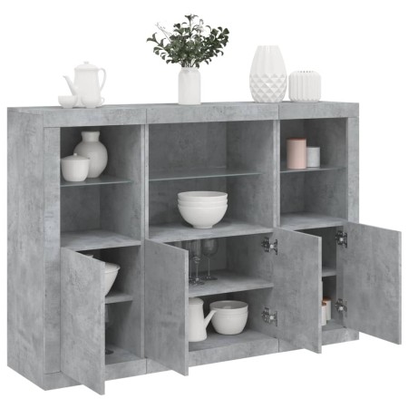 Sideboard with LED light 3 pieces concrete gray engineered wood by , Sideboards - Ref: Foro24-3209110, Price: 217,21 €, Disco...