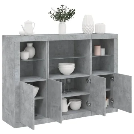 Sideboard with LED light 3 pieces concrete gray engineered wood by , Sideboards - Ref: Foro24-3209110, Price: 212,11 €, Disco...