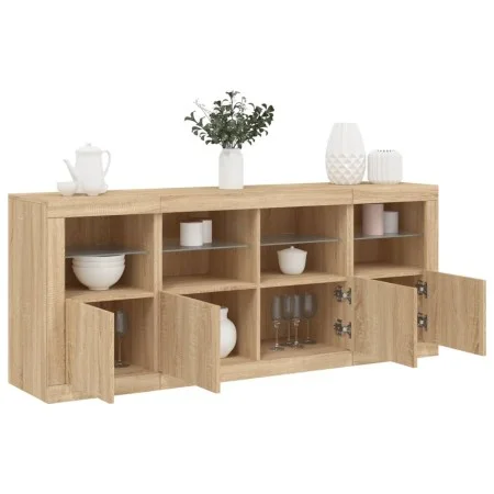 Aparador con luces LED roble Sonoma 163x37x67 cm de , Aparadores - Ref: Foro24-3209074, Precio: 185,84 €, Descuento: %