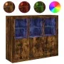 Sideboard with LED light 3 pieces engineered wood smoked oak by , Sideboards - Ref: Foro24-3209104, Price: 203,63 €, Discount: %