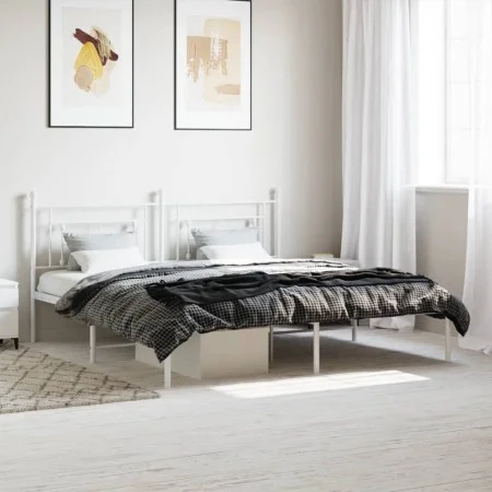 Estructura de cama de metal con cabecero blanco 180x200 cm de , Camas y somieres - Ref: Foro24-374392, Precio: 105,16 €, Desc...
