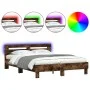 Bed frame headboard and LED lights smoked oak 150x200cm by , Beds and slatted bases - Ref: Foro24-3207543, Price: 154,31 €, D...